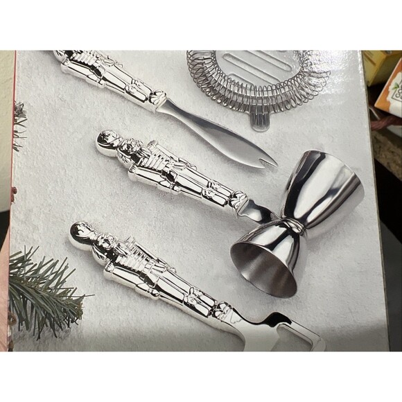 Holiday Collection Godinger 5 Pc Christmas Soldier Bar Tool Set Silver Plate VTG - Picture 4 of 11